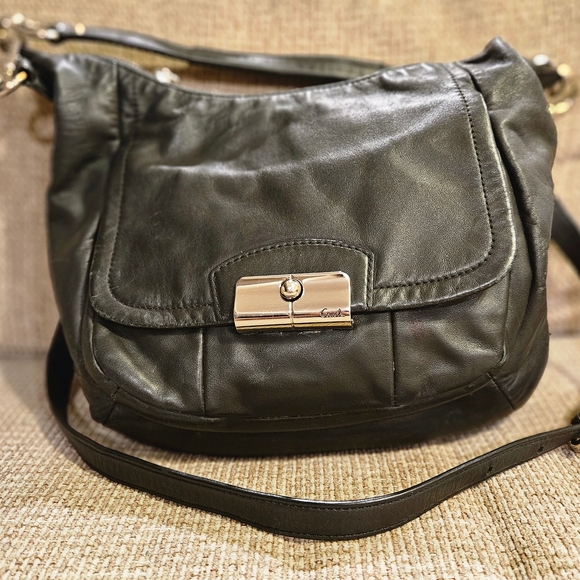 COACH Kristin Black Leather Hobo Shoulder Purse Handbag Satchel - Picture 1 of 12